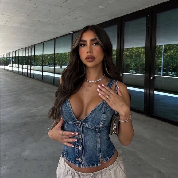 Zara top blouse denim jeans sleeveless bandeau